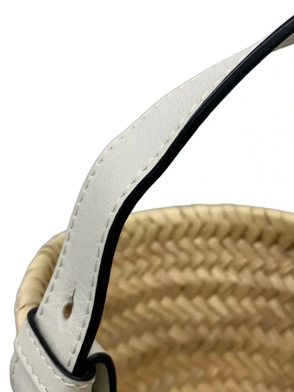 LOEWE Basket A223S93X28 Cream White Straw Leather Tote Bag